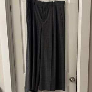 Madewell Harlow wide leg dress pant. Gray with light beige pinstripe.